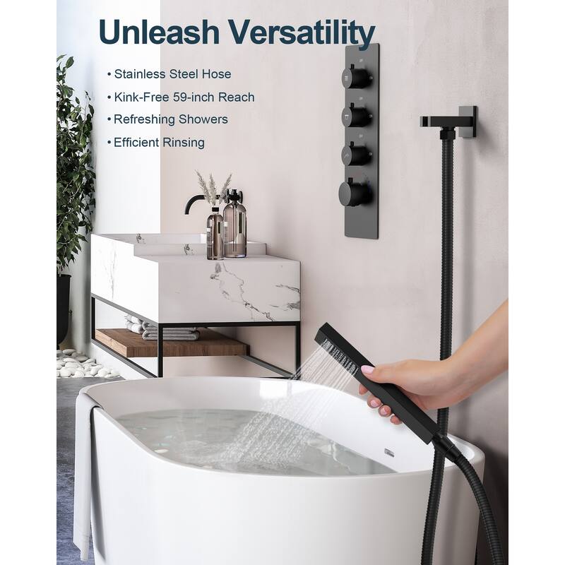 GRANDJOY LUXURY Shower System 22"x15" Ceiling Mount Rainfall & Waterfall Shower Head with Handheld Spray Como 64 Colors LED