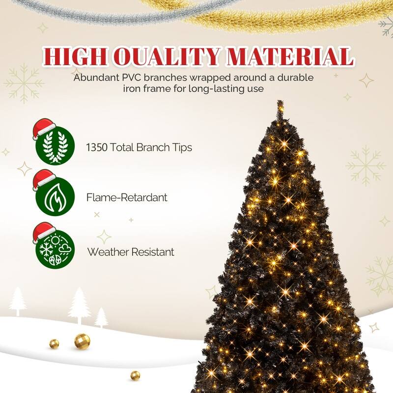 7.5 FT Pre-lit Black Artificial Christmas Tree