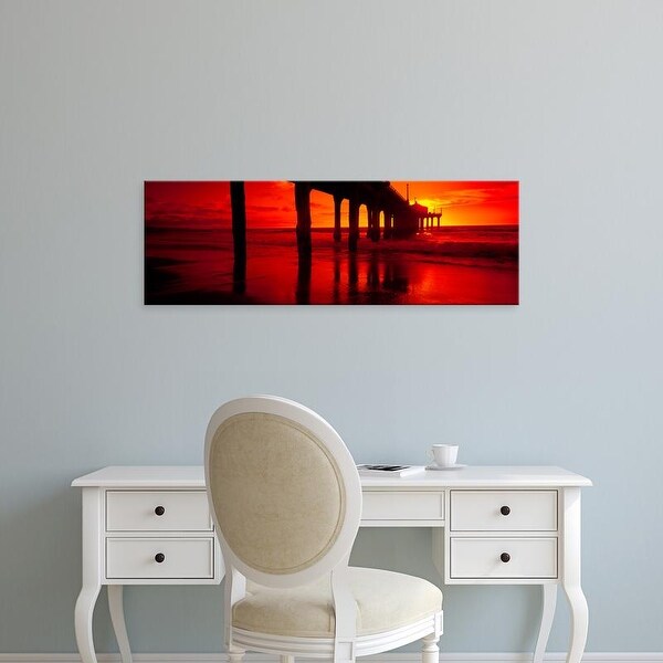 Easy Art Prints Panoramic Image 'Pacific Ocean, Manhattan Beach Pier, Los Angeles, California' Canvas Art