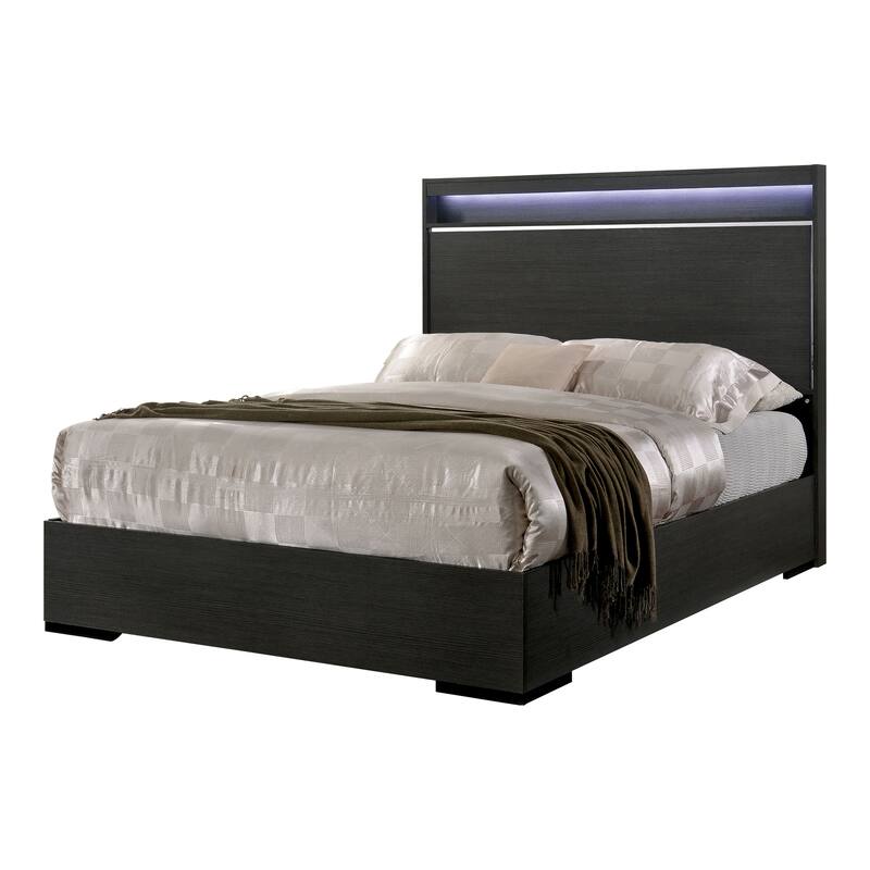 Furniture of America Kastela Modern 3-Piece Grey Wood Panel Bedroom Set with Shelf and LED
