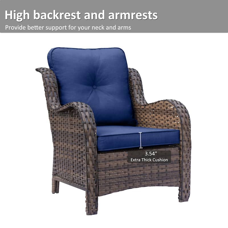 3 Piece High Back Wicker Rattan Outdoor Patio Furniture Chairs Set
