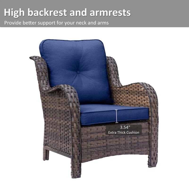 8 Piece Outdoor Wicker Patio Furniture Conversation Chair and Ottoman Set