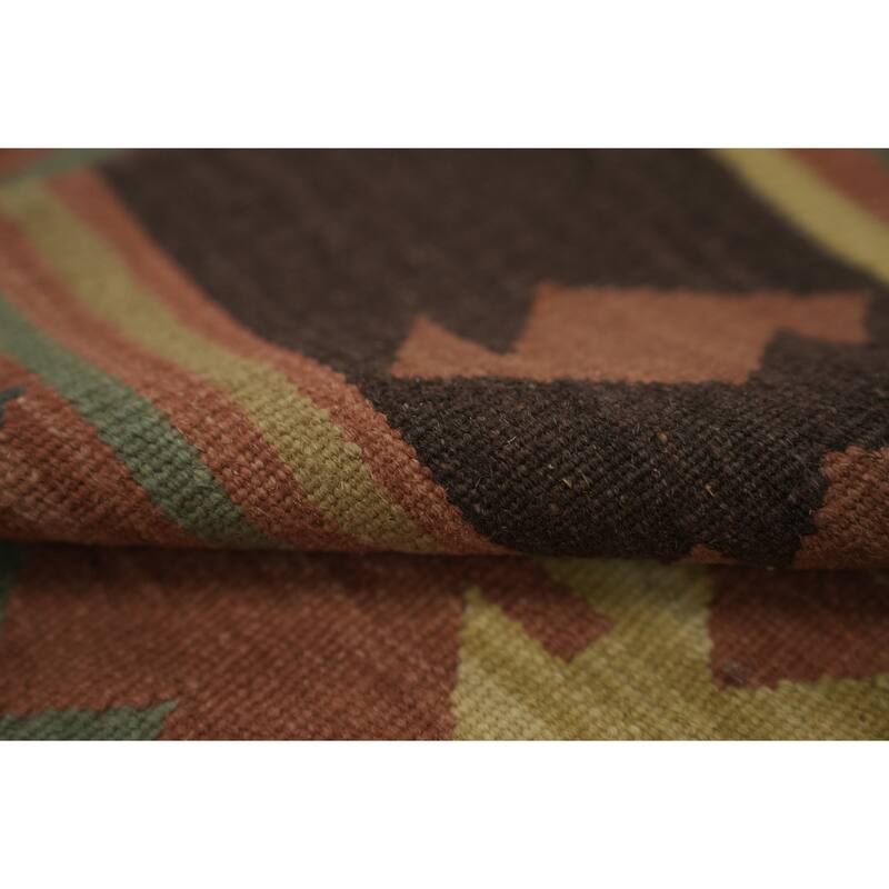 Hand Woven Oriental 100% Wool Carpet Southwestern Tribal Oranges & Rust Kilim Area Rug - 9' 9'' X 7' 9''