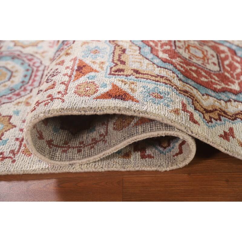 Geometric Beige Kazak Runner Rug Hand-knotted Wool Carpet - 2'6"x 7'10"