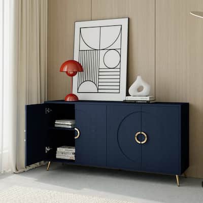 4 Door Wooden Storage Cabinet Navy Blue Sideboard Buffet Server Cabinet / TV Console Table Entry Hallway Cabinet