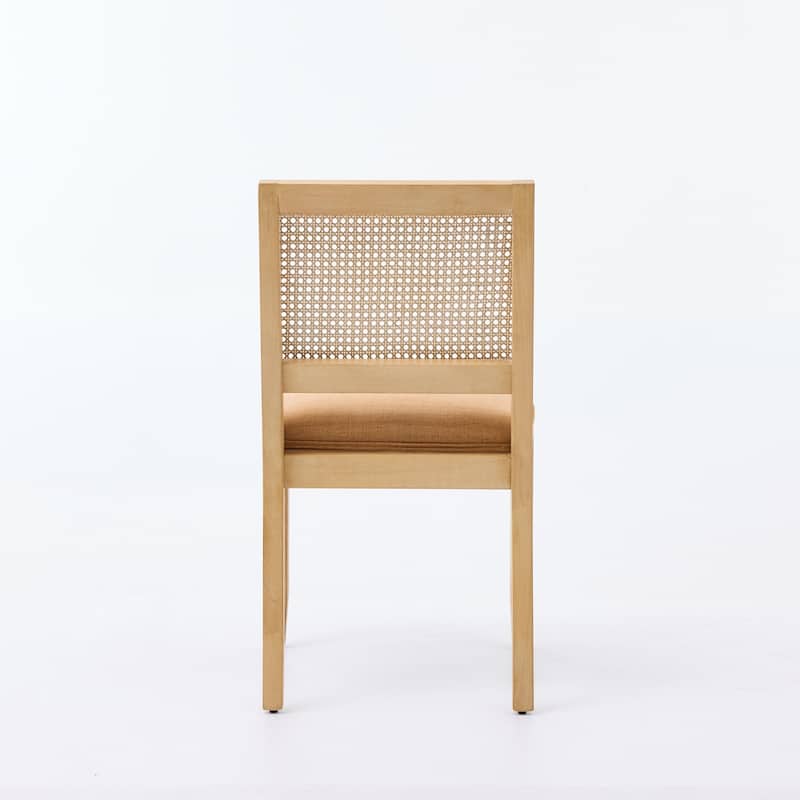 Farmhouse Rattan Dining Chairs Set of 2, Cane Upholstered Kitchen Side Chair with Natural Hardwood Frame