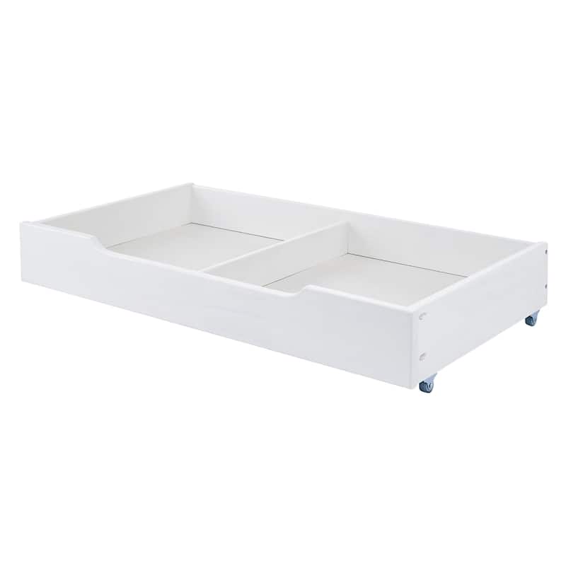 MUSEHOMEINC Solid Wood Under Bed Storage Drawer with 4-Wheels,,Suggested for Queen & King Platform Bed - QUEEN/KING - White