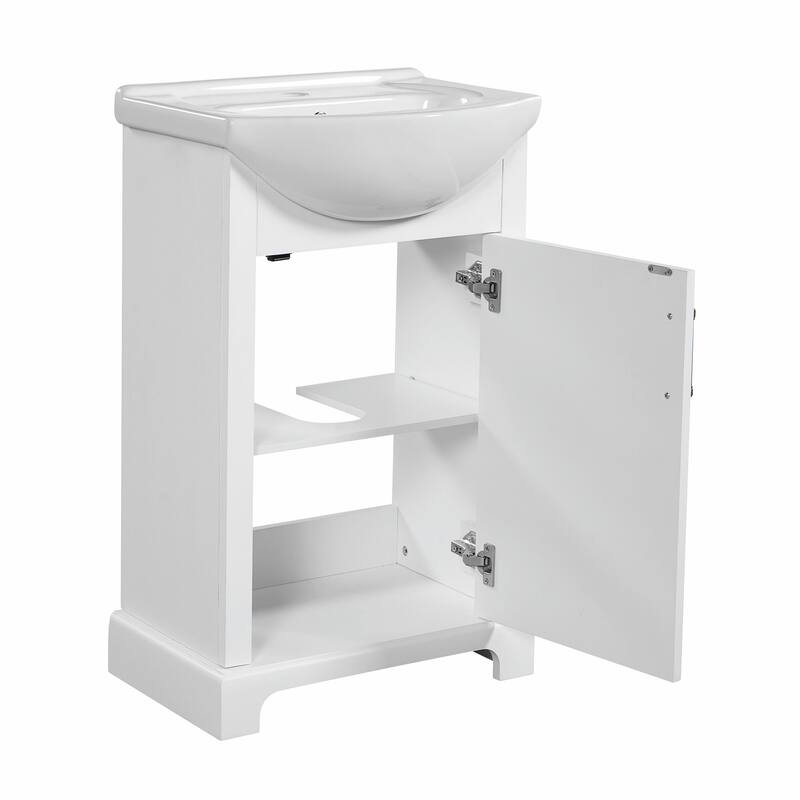 20-inch Bathroom Vanity with Ceramic Sink, Freestanding Vanity Set with Soft-Closing Door & Bulged Ceramic Basin