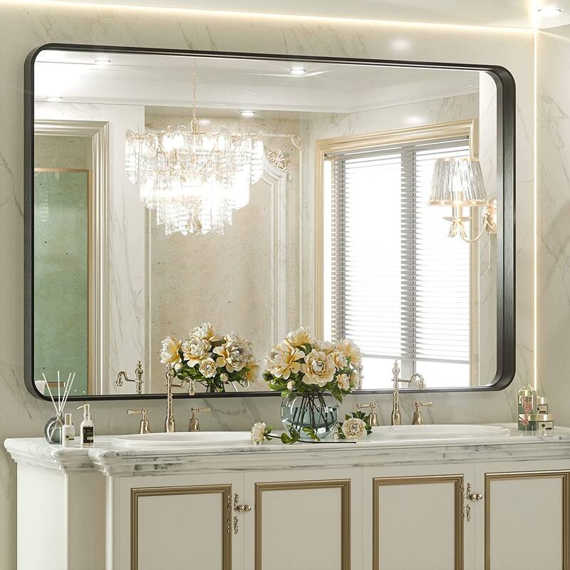 TETOTE Modern Metal Frame Wall Mounted Bathroom Vanity Mirror - 55x36 - Black