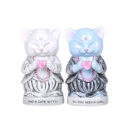 Master Meow All You Need is Love Ceramic Salt and Pepper Shakers Magnetic - Multi