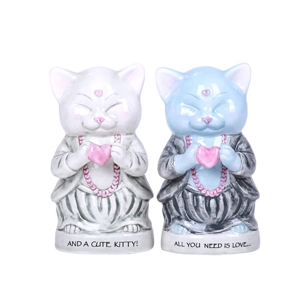 Master Meow All You Need is Love Ceramic Salt and Pepper Shakers Magnetic - Multi