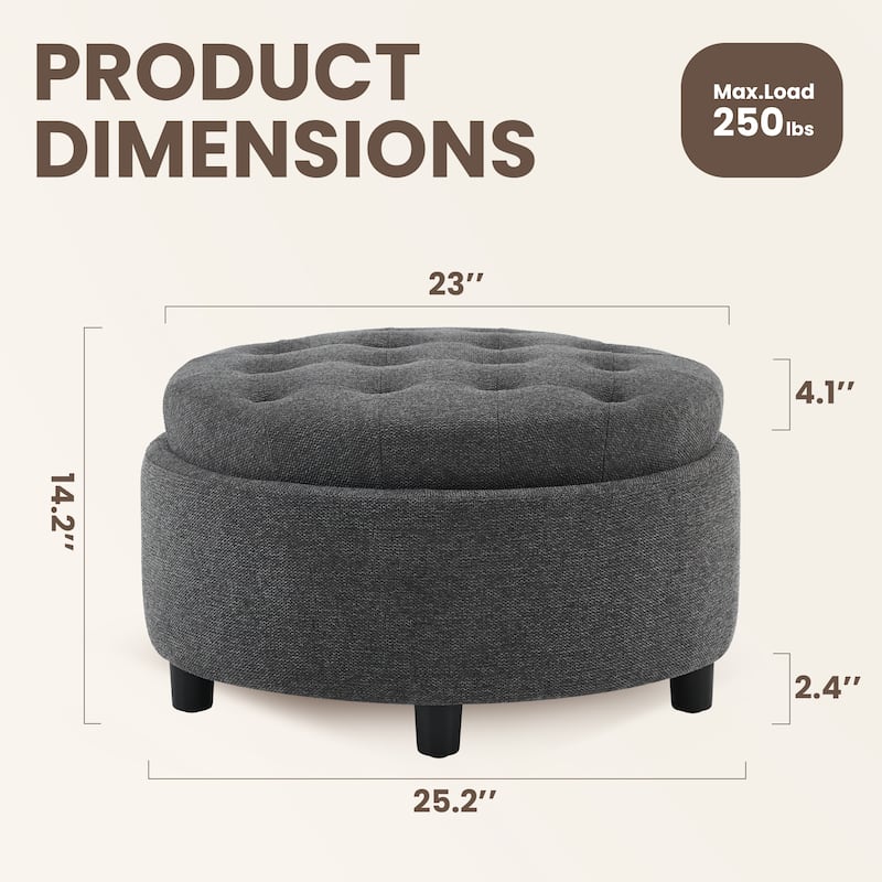 RENEWLINE Fabric Storage Ottoman with Tray Lid - Footrest & Hidden Storage for Living Room​