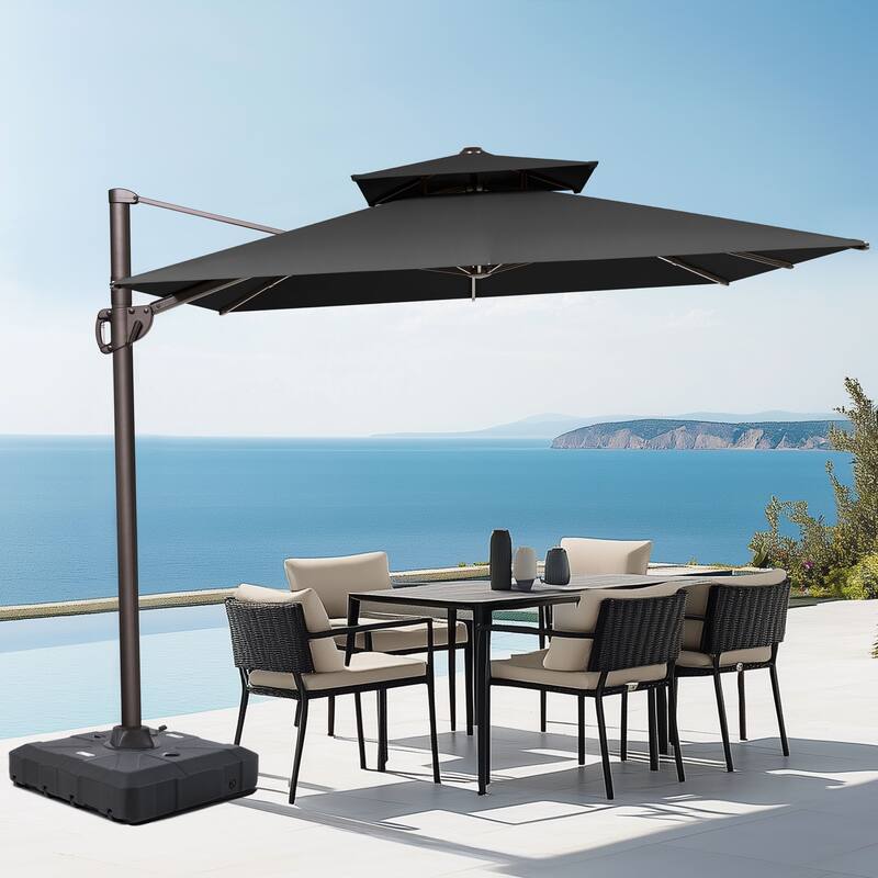 Outdoor Patio 9 FT x 12 FT Dual Top Umbrella Cantilever Offset with Base stand - Black