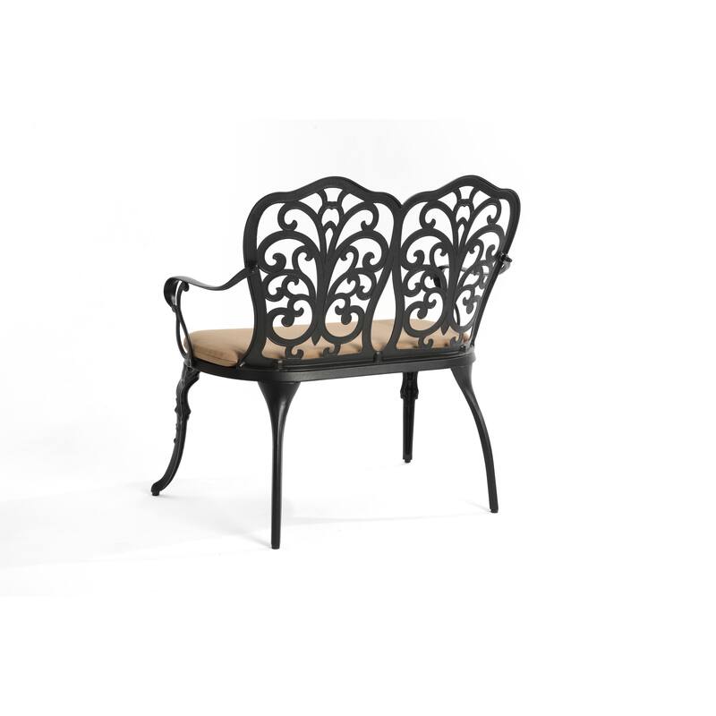 Cast Aluminium Bench With Cushion (Excluding the table) - Black