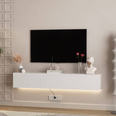 Floating TV Stand Wall Mounted with 16 Color LEDs, 69" Modern TV Stand, Floating TV Cabinet Entertainment Center
