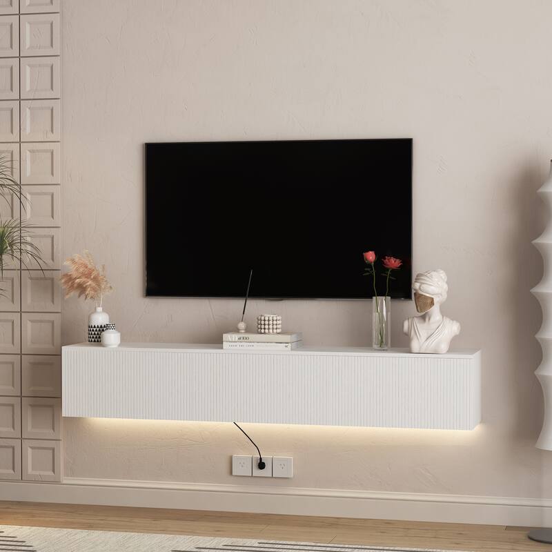 Modern Wall Mounted LED TV Stand with Power Outlet, , Floating Media Cabinet TV Console Entertainment Center for 65" TV