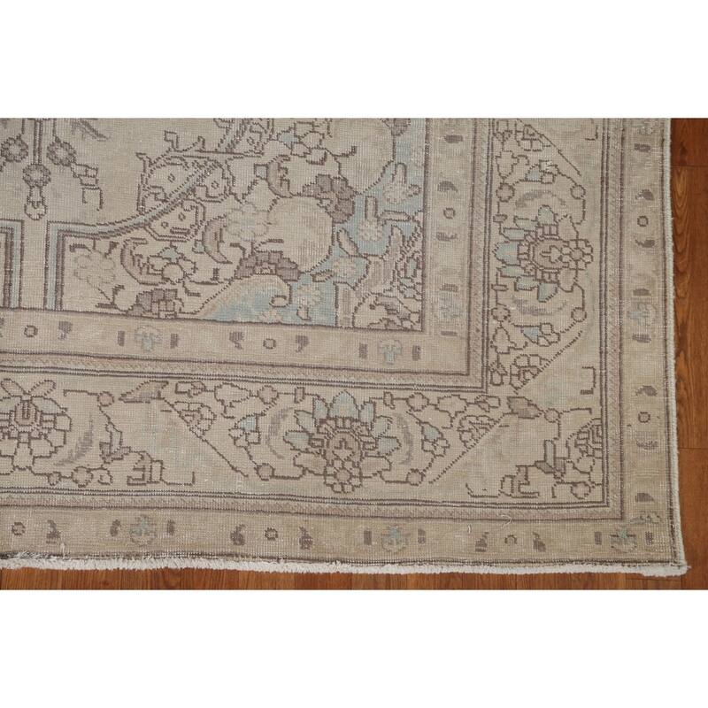Hand Knotted Oriental 100% Wool Carpet Traditional Medallion Beige & Ivories Tabriz Area Rug - 9' 0'' X 6' 4''