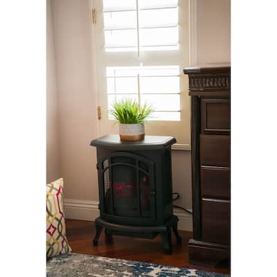 XBrand Free Standing Portable High/Low Heat Wired Fire Stove with Manual Control and LED Flame Effect, 24 Inch Tall, Black