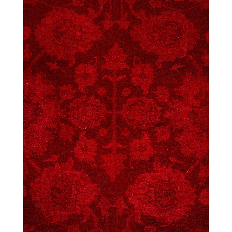 Overton Hand Knotted Wool Vintage Inspired Modern Contemporary Overdyed Red Area Rug - 6' 0" x 8' 10"