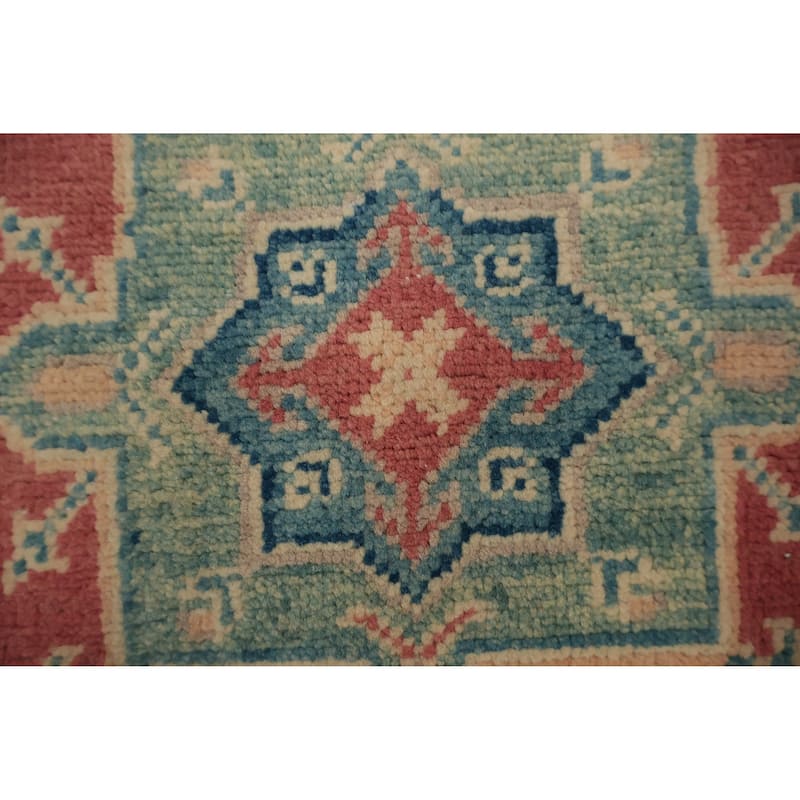 Hand Knotted Oriental 100% Wool Carpet Traditional Geometric Pink Kazak Area Rug - 11' 9'' X 9' 1''