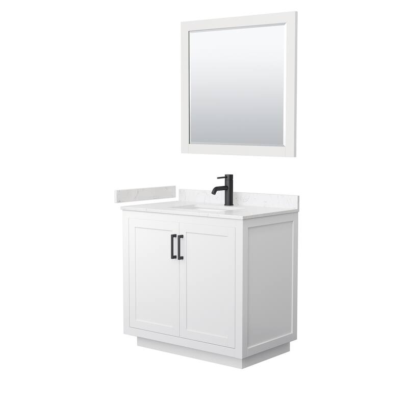 Miranda Single Vanity Set, Cultured Marble Top, 34-Inch Mirror