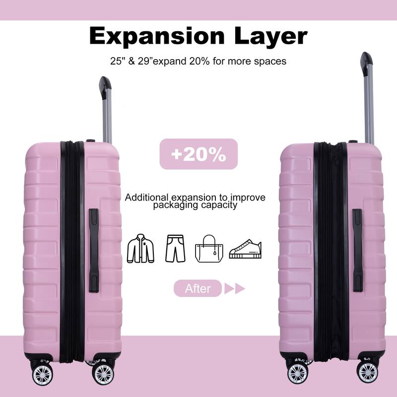 Lightweight 3 Piece Luggage Sets w/ Double Spinner Wheels Suitcase Set ...