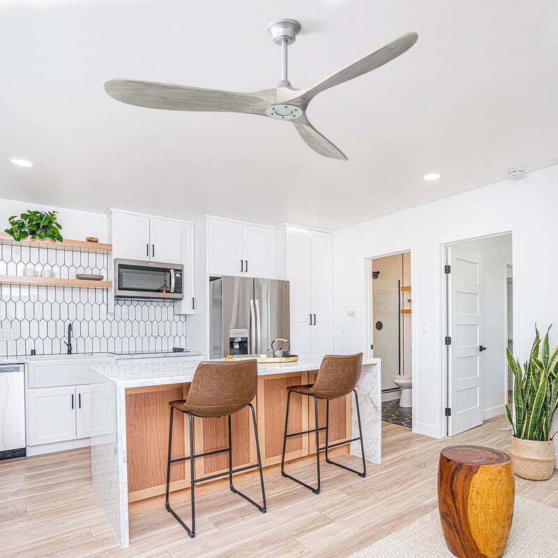 60 Inch Modern Ceiling Fan With 6 Speed Remote Control 3 Solid Wood Blade For Living Room