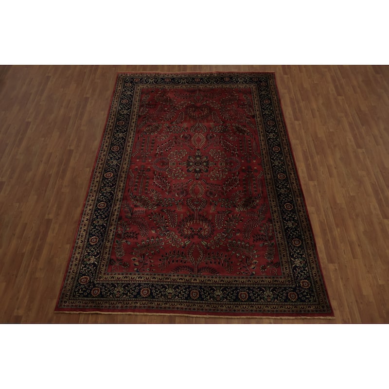 Hand Knotted Oriental 100% Wool Carpet Traditional Floral Red Sarouk Area Rug - 11' 9'' X 7' 9''