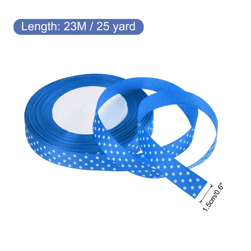 Grosgrain Ribbons with Dots Ribbon Bow Decoration - Bright Blue - 25 Yards 5/8 Inch