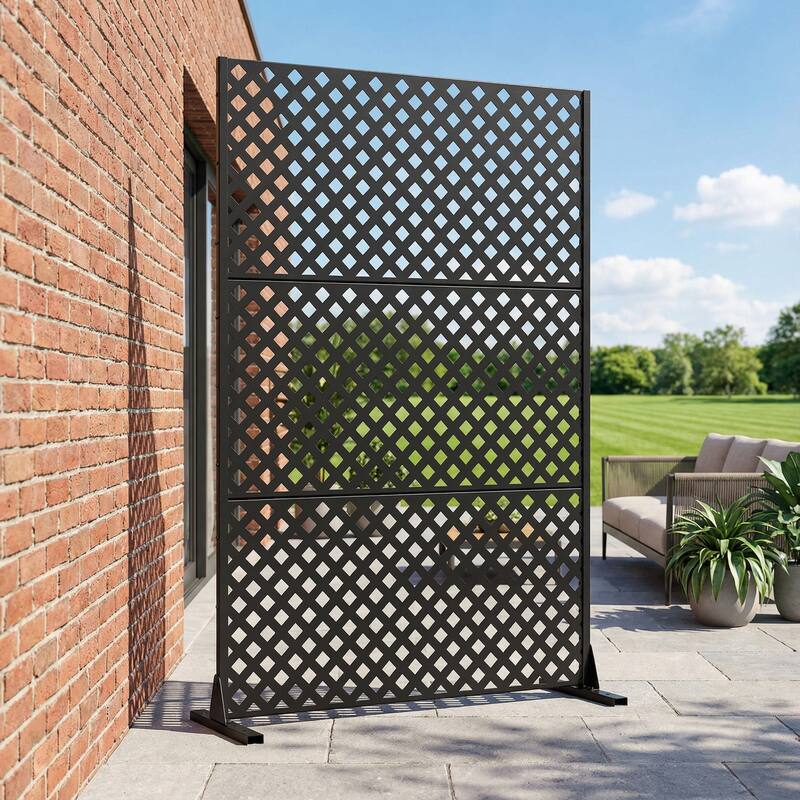 Outdoor Rectangle Privacy Screens Metal Screen Fence Panel - Black - 72"x47"