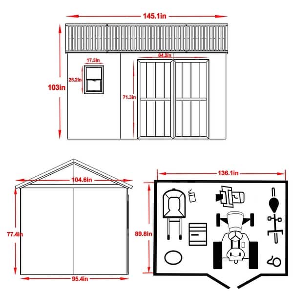 dimension image slide 0 of 2, VEIKOUS Outdoor Wood Storage Shed with Lockable Door and Window - 8'x12'