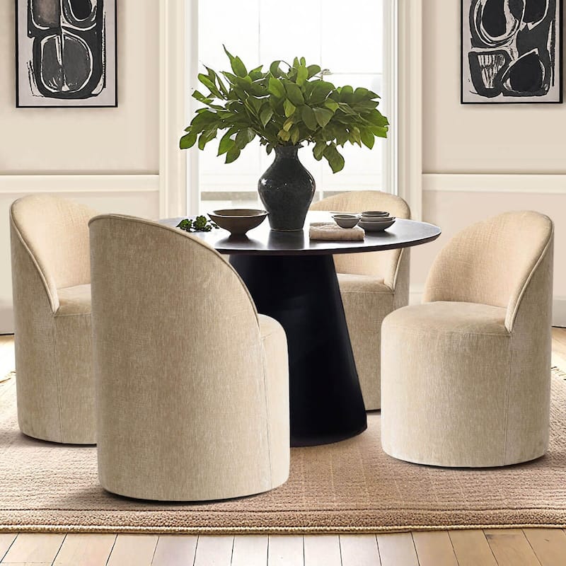 Chenille Upholstered Dining Chair with Castors (Set of 4)