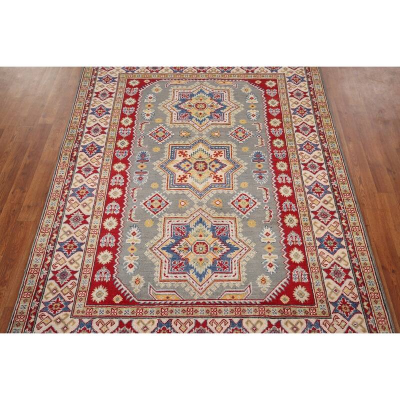 Grey Kazak Oriental Area Rug Handmade Wool Carpet - 4'11" x 6'8"