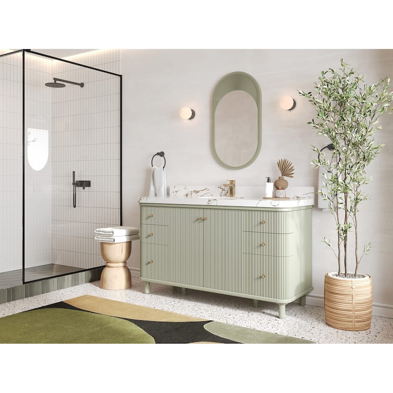 Willow Collections 60 in. W x 22 in. D Reeded Miami Single Bowl Sink Bathroom Vanity with Countertop