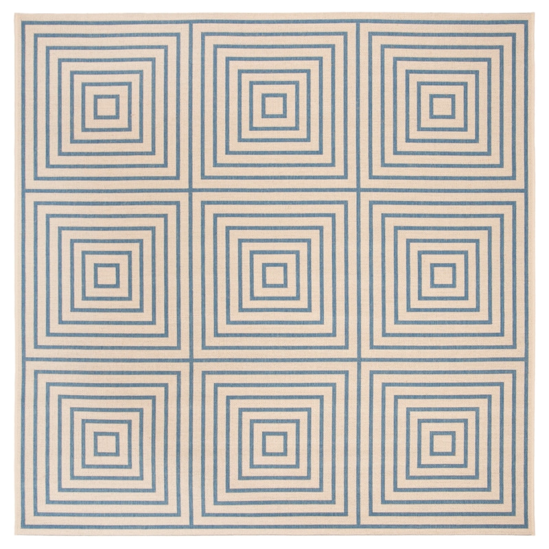 SAFAVIEH Linden Loris Indoor/ Outdoor Waterproof Patio Backyard Rug - 6'7" Square - Cream/Blue