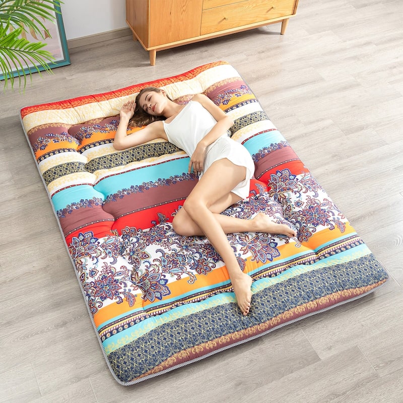Boho Floral Pattern Japanese Floor Futon Mattress - Boho 2 - Queen