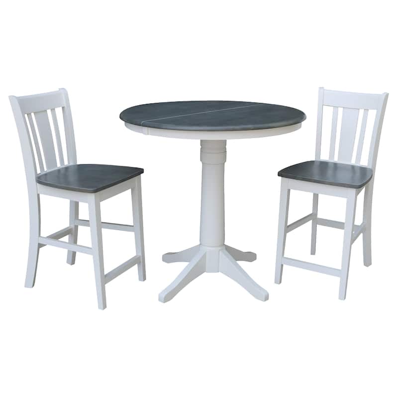 36" Round Extension Dining Table With 2 San Remo Counter Height Stools - Set of 3 Pieces