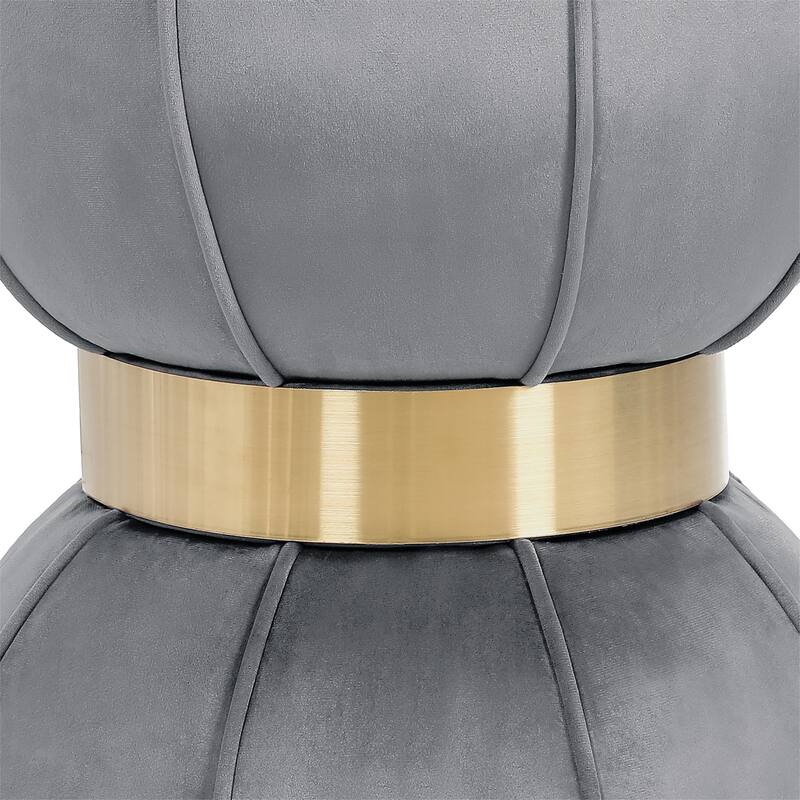 Adeco Modern Velvet Round Ottoman With Gold Metal Band