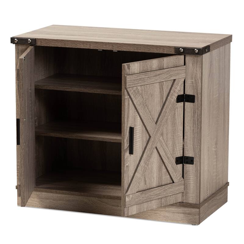 Wayne Oak Brown Finished Wood 2-Door Shoe Storage Cabinet