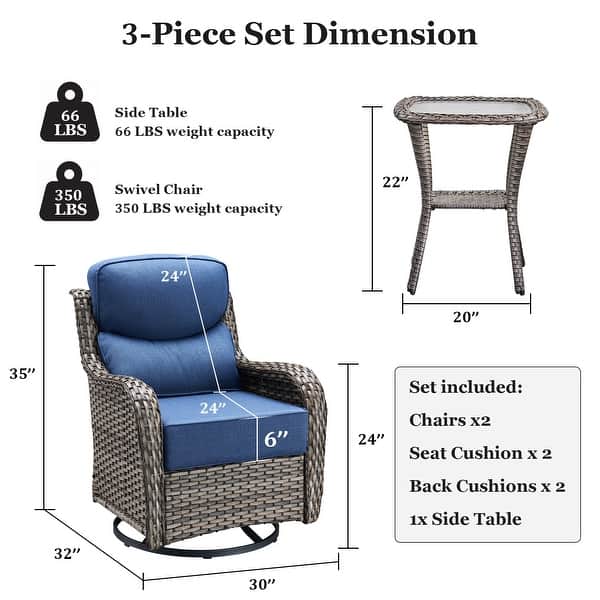 dimension image slide 24 of 68, Outdoor Patio Sofa Swivel Chair with 6-Inch Thick Cushions Set