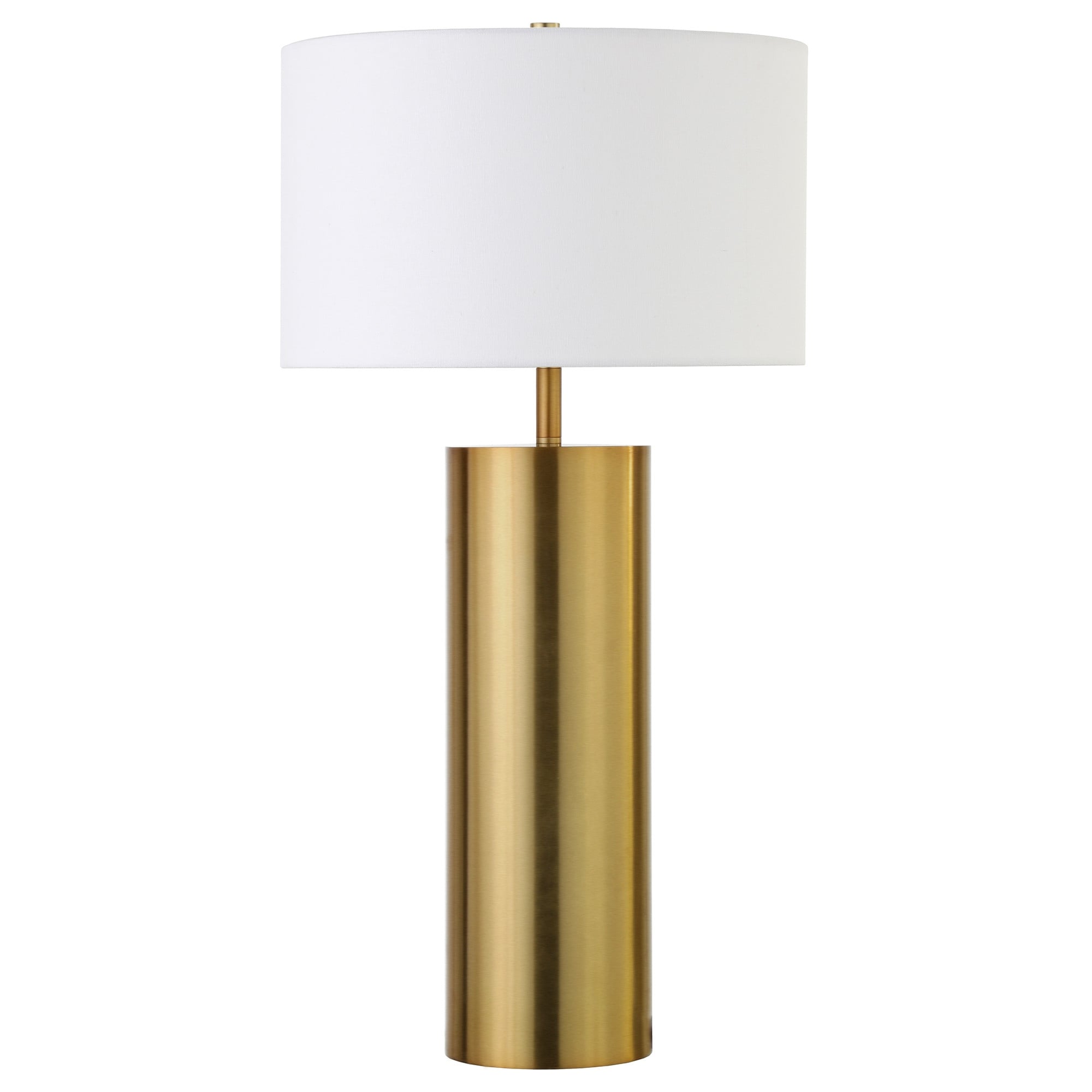 HomeRoots 30" Brass Metal Table Lamp With White Drum Shade - 15