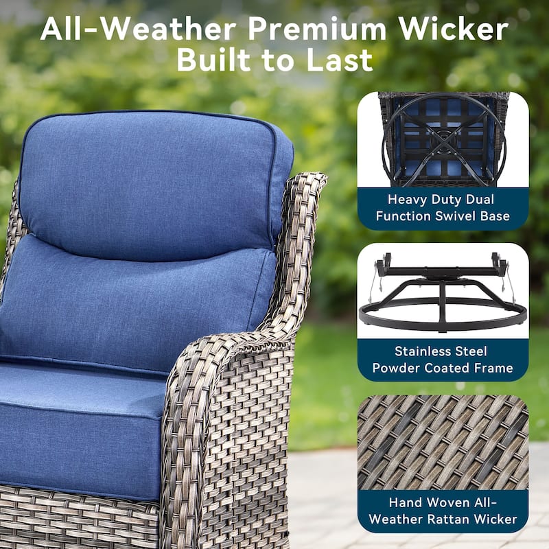 Pocassy 10 Pieces Outdoor 6 Inch Sofa Swivel Chair Ottoman with Fire Table