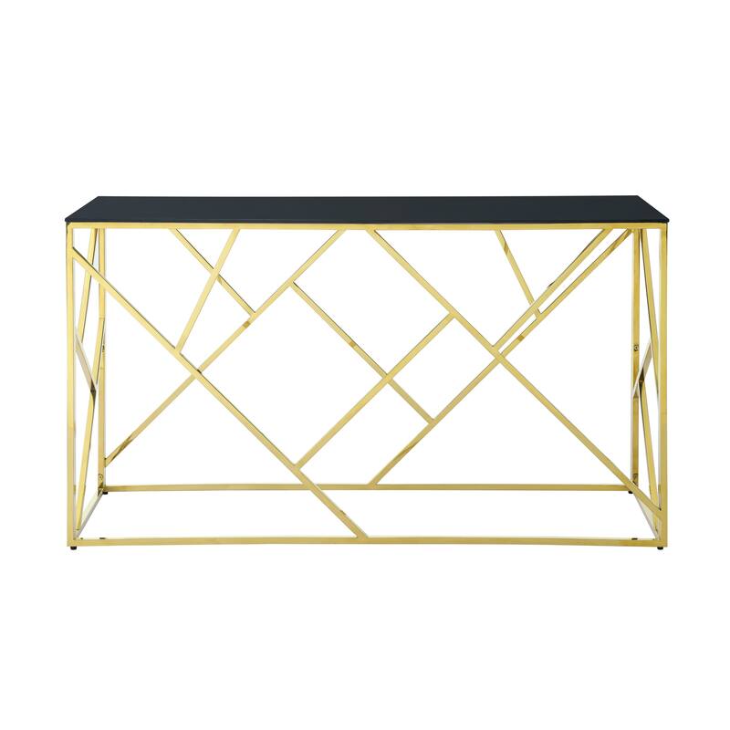 Modern Glass Console Table, 55" Gold Sofa Table with Sturdy Metal Frame and Tempered Glass Top