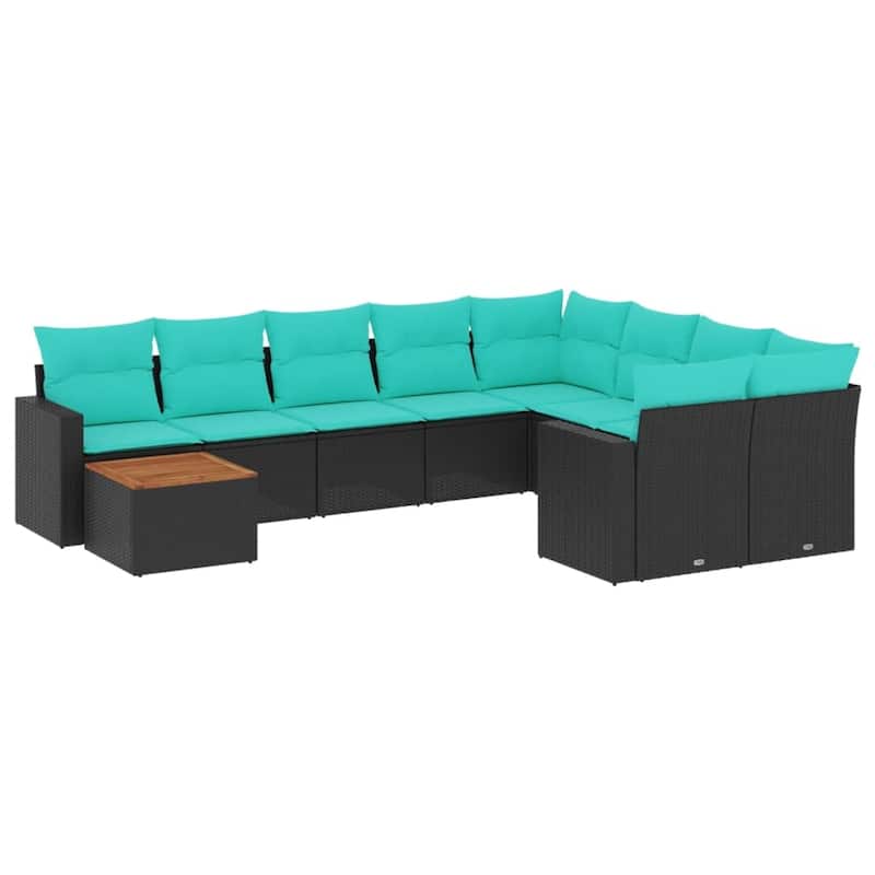 vidaXL 10 Piece Patio Sofa Set with Cushions Black Poly Rattan
