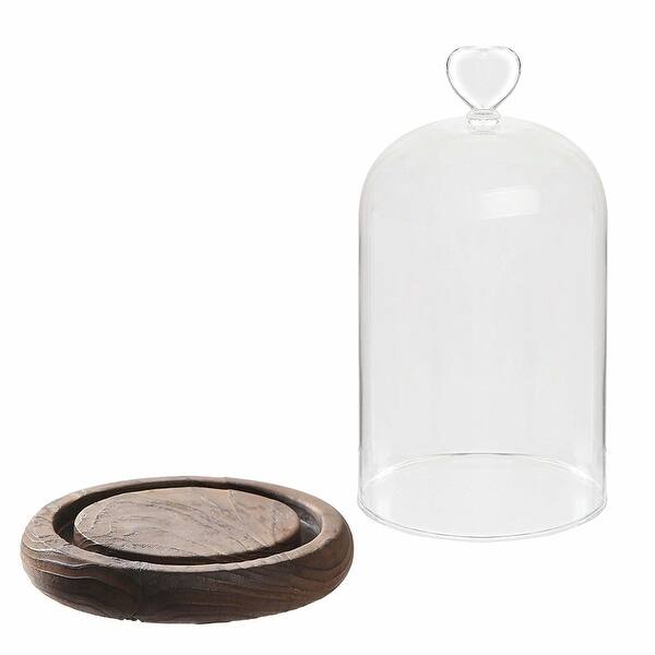 7 Inch Mini Clear Glass Wood Cloche Bell Jar Centerpiece Tabletop Display Case W Heart Handle Overstock 27725804