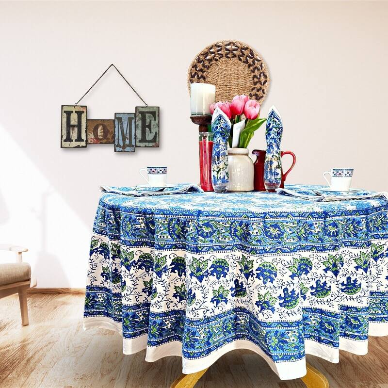 Bursting Floral Block Print Cotton Tablecloth Collection