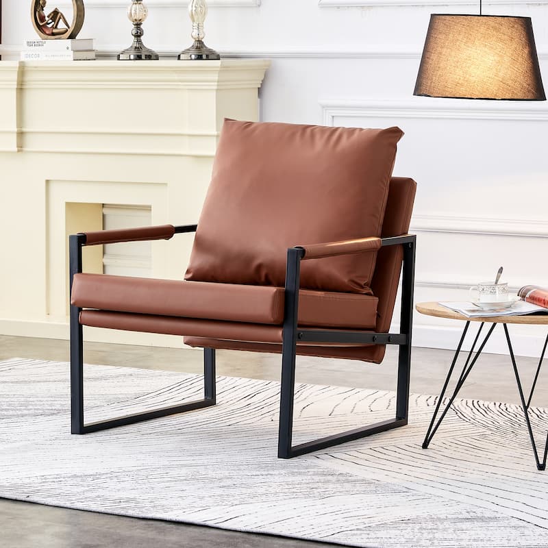 PU Leather Upholstered Accent Armchair with Metal Frame ExtraThick