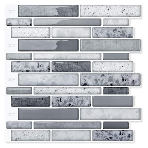 Art3d Peel and Stick Brick Kitchen Backsplash Self-Adhesive Wall Tile Stone Design, 10 Sheets , 12"×12, Grey