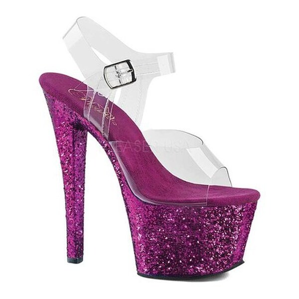 Shop Pleaser Women's Sky 308LG Platform Sandal Clear PVC/Purple Glitter ...