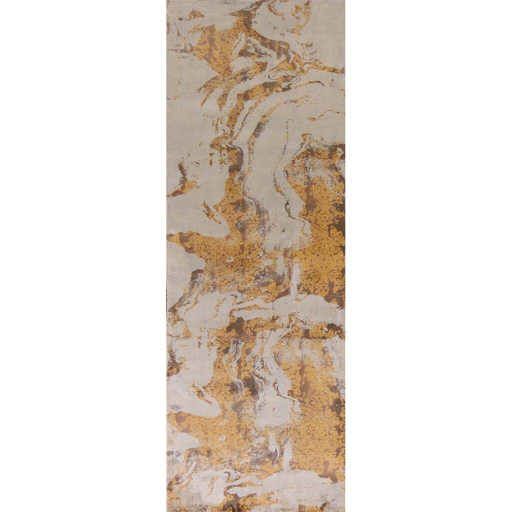 All-Over Abstract Modern Runner Rug Hand-knotted Wool Carpet - 3'1"x 11'7"